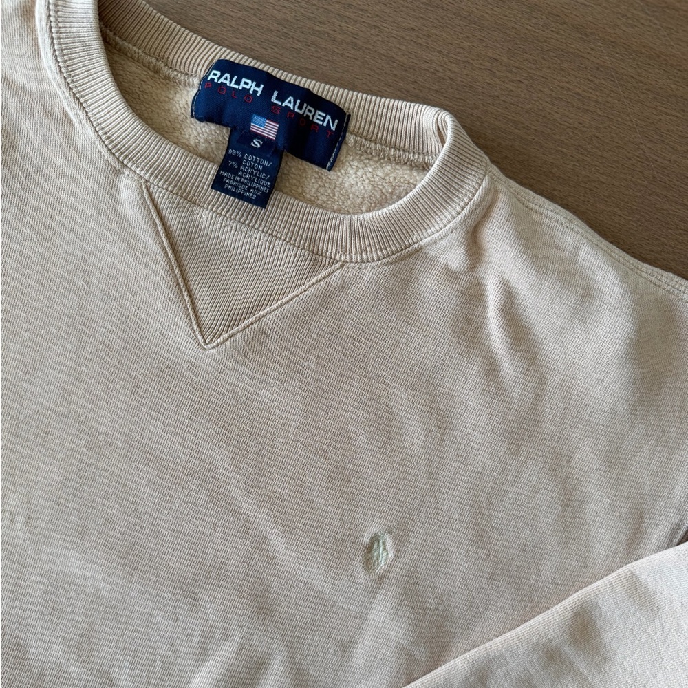VINTAGE 90’s Ralph Lauren Polo Sport Men’s Beige Crewneck Sweatshirt in Small